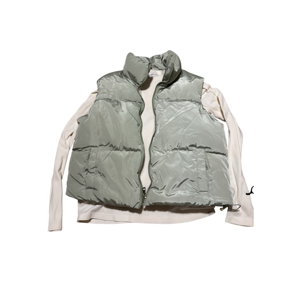 Birch and Stone Puffer Vest Womens Size Medium Sage Green Sleeveless Jacket